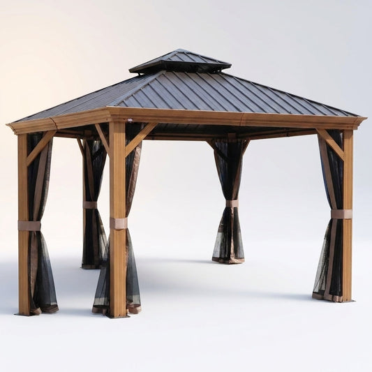 12-Ft X 12-Ft Apollo Powder Coated Gazebo with Hardtop Roof (Screen Included) — Studio Shot