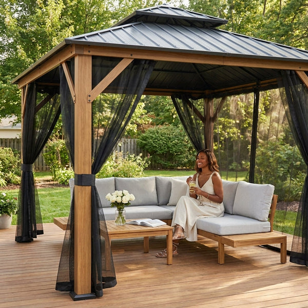 Outdoor Gazebo Built to Last, 12x12 Hardtop Aluminum Frame, Powder Coated Steel Roof, Screen Included