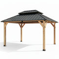 10' X 12' Outdoor Wood Gazebo,Metal Hardtop Gazebo Color DIY | Permanent Pavilion with Galvanized Steel Double Roof for Backyard, Garden(Windproof, Snow-Load Bearing, Rustproof)