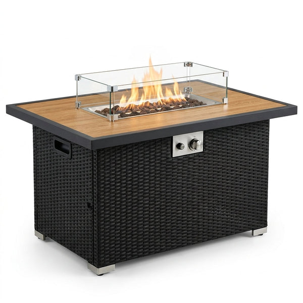 43 Inch Fire Pit for Outdoor - 50,000 BTU Outdoor Propane Fire Pit Table with Lid, Rain Cover & Lava Rocks - Patio Fire Pit Table with Tempered Glass for Backyard Gatherings - Black — Studio Shot