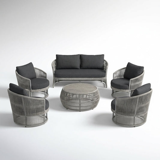 Aluminum Patio Furniture Set Built for All-Weather Outdoor Living, 6-Piece Sectional, Olefin Rope, Grey — Studio Shot