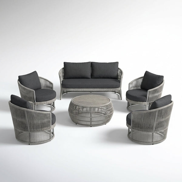 Aluminum Patio Furniture Set Built for All-Weather Outdoor Living, 6-Piece Sectional, Olefin Rope, Grey — Studio Shot