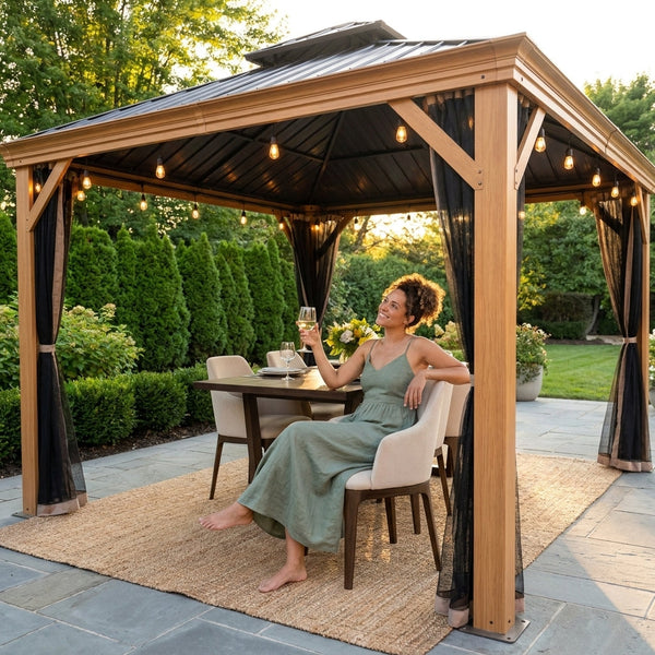 Hardtop Gazebo Built to Withstand Weather, 12x14 Aluminum Frame, Galvanized Steel Roof, Mosquito Net