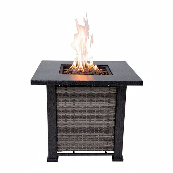 Adana 28” Outdoor Propane Fire Pit Table 50,000 Btus Outdoor Fire Pit Propane Metal Patio Fire Pit with Lava Rocks & Lid Durable Firepits for outside & CSA Certified Outdoor Fireplace